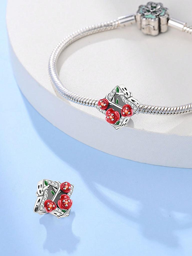 Charms Plata Valentine'S Day Love Red Heart Beads Charm Copper Plated Fit Charms Original Bracelet For Jewelry Making Diy Charm