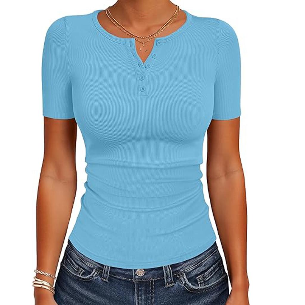 Top Casual Comodo in Maglia a Manica Corta da Donna