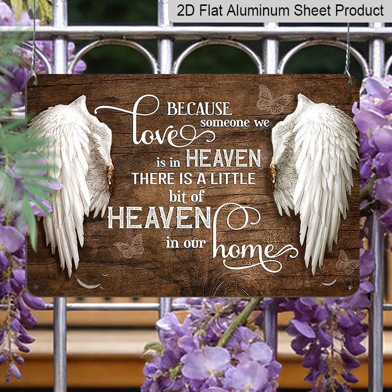 2D Flach, 1 Stück "Ein kleines bisschen Himmel in unserem Zuhause" Aluminium Metall Wanddekor Schild - 8"x12" Gedenkdekoration Trauer, Engelsflügel & Schmetterling Wand
