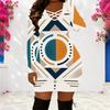 Women Plus Size Criss Cross V Neck Long Sleeve Geometric Printed Bodycon Mini Dress