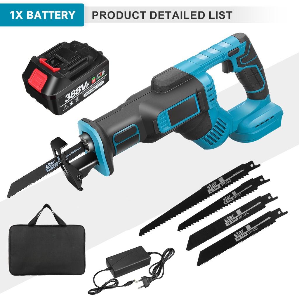 4000RPM Cordless Electric Reciprocating Saw Variable Speed Metal Wood Cutting Saw 4Pcs Saw Blades for 18V Battery