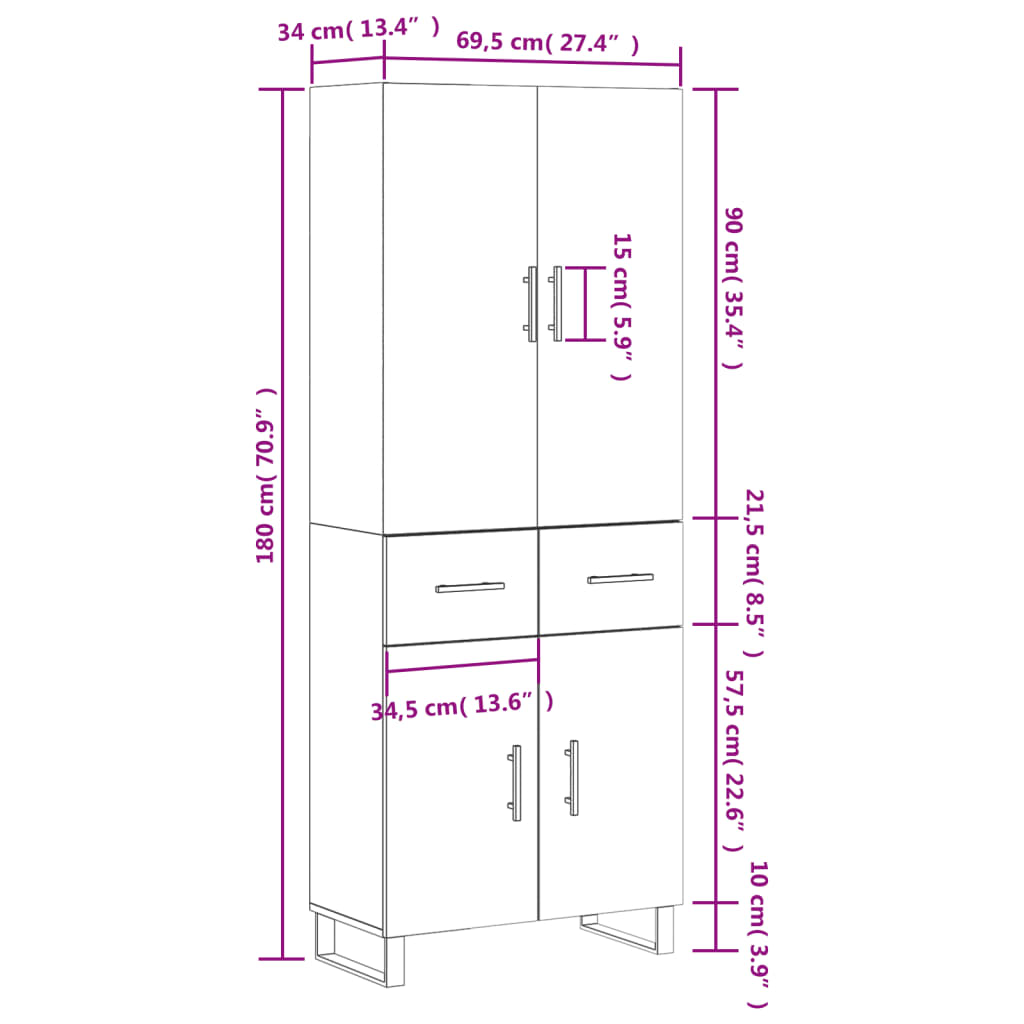 Highboard Concrete Grey 69.5 x 34 x 180 cm Particleboard