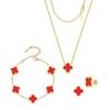 Ensemble Collier Boucles d'Oreilles Bague et Bracelet Trèfle à Quatre Feuilles Double Face Nacre 13mm Acier Titane