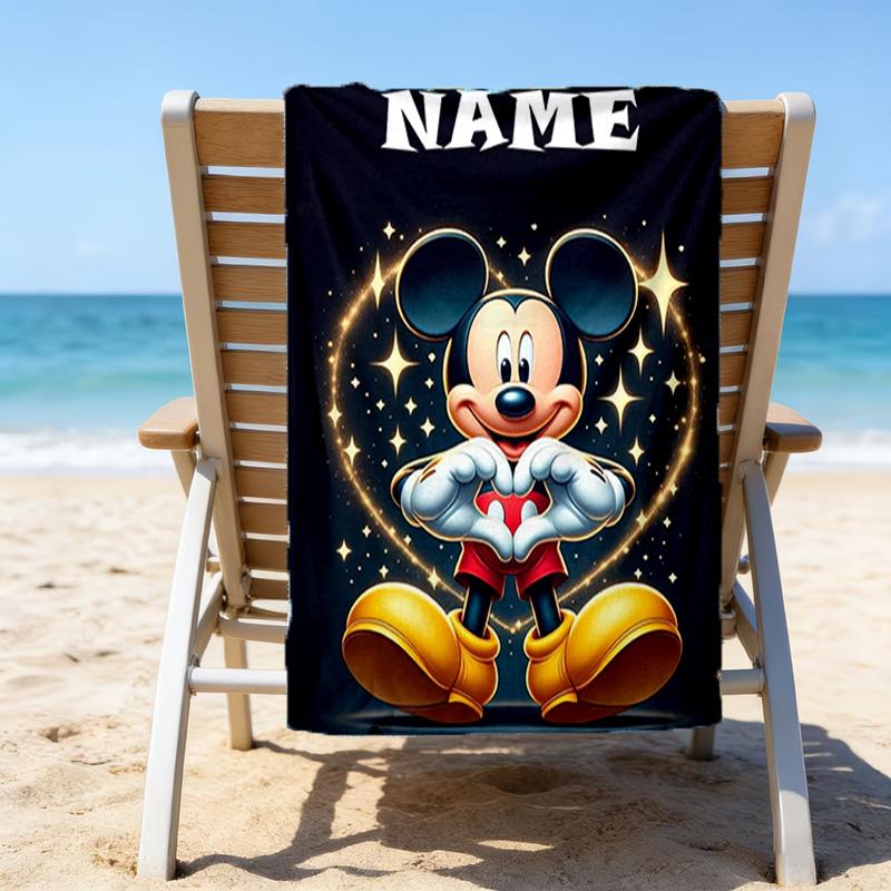 1pc Mickey10 Beach Towel with Custom Name, Beach/Swimming/Bath/Picnic/Camping Towel, Suitable for Seaside Beaches