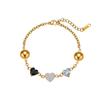 Luxe Hartvormig Glazen Steen Armband in 18K Verguld Titanium Staal