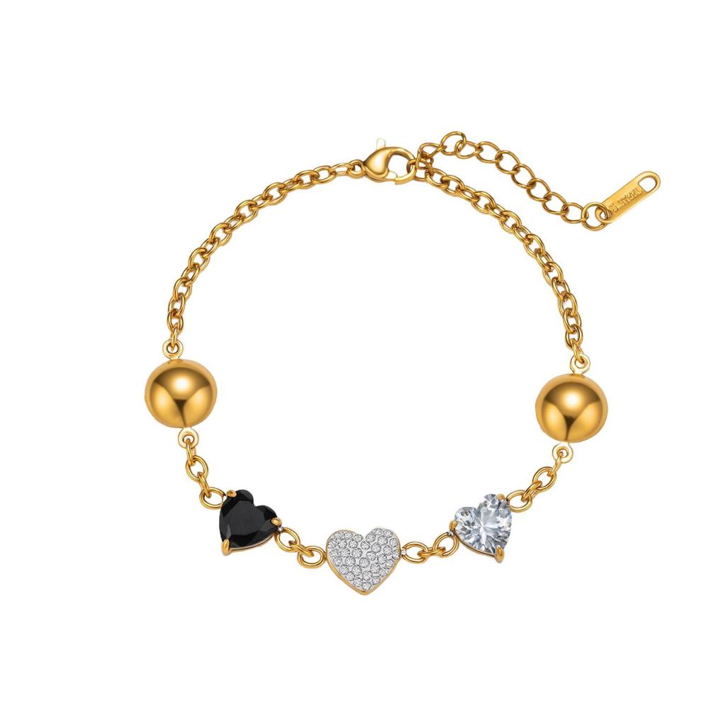 Luxe Hartvormig Glazen Steen Armband in 18K Verguld Titanium Staal