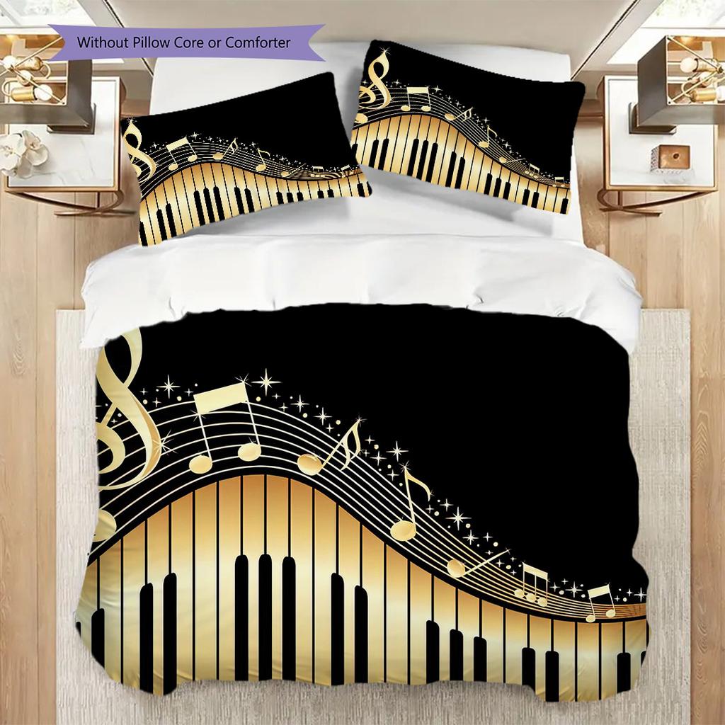 1PC Music, Guitar Theme Bedding Quilt Set Quilt Cover Pillowcase Home Decoration Birthday Gift (1 * Duvet Cover + 8 * Pillowcase, Without Core)