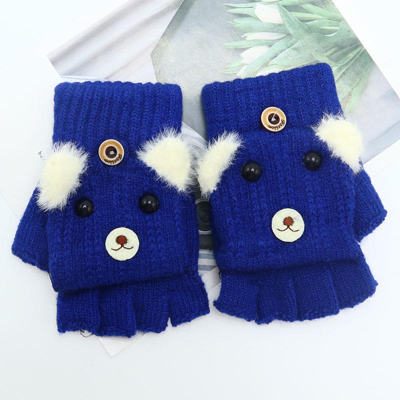 Children's Winter Wool Flip-Top Gloves - Warm, Cartoon Design for Elementary Boys & Girls