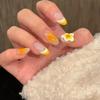 24pcs Manicure Long Almond False Nails Aurora Flower White Edge Press On Nails Detachable French Nail Tips DIY