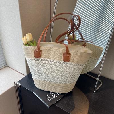 Summer Popular Vacation Vegetable Basket Woven Bag Women's Seaside Straw Bag Fashion Versatile Commuter Shoulder Bucket Bag