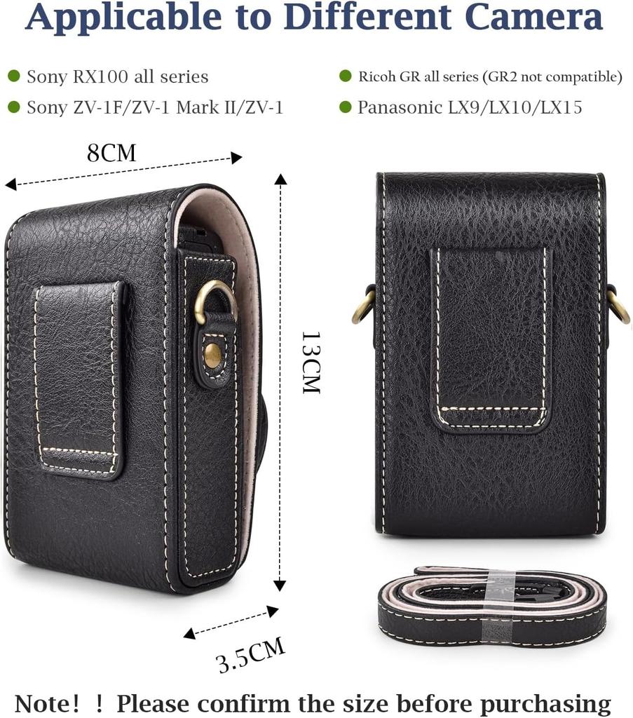 Rieibi Camera Case for Sony Fujifilm Ricoh GR GR LX9 LX10 G7X HS Camera Carrying Bag Cover with Strap Black not ZV1F/ZV1/ X-Half/X-HF1/ IV/GR IIIx/GR