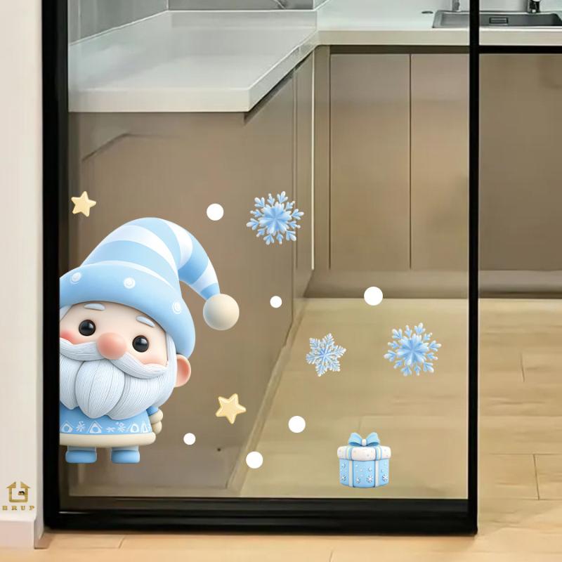 1/2/3/4/6/9 Sheets Winter Snowman Santa Claus Snowflake Static Electricity Decals Christmas Window Stickers Ornaments Xmas Decor