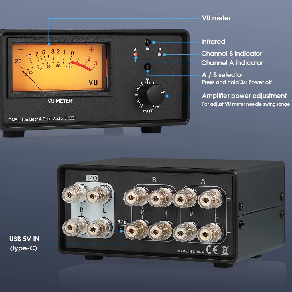 Nobsound 2-Zone Amplifier/Speaker Selector Box with VU Meter and Audio Switcher with IR Remote
