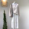 White Spring 2026 Korean Style Slimming Midi Skirt with Hollowed Hem