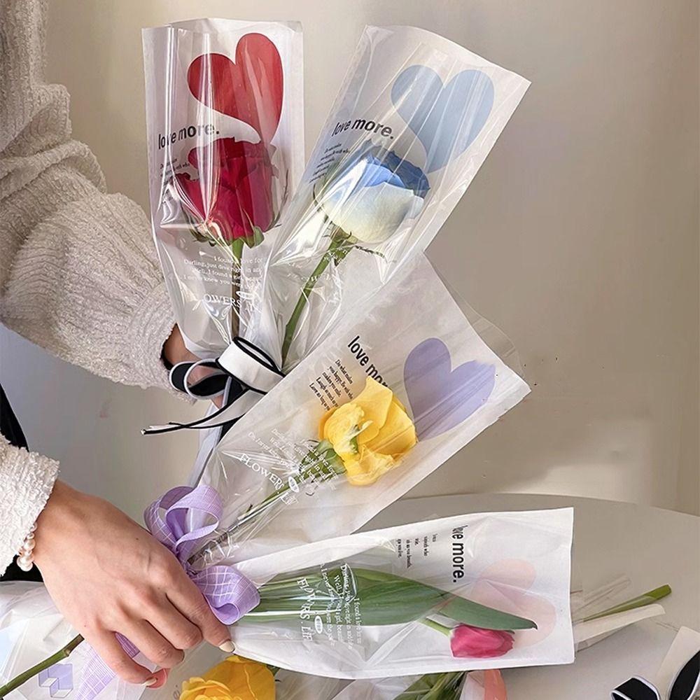 20pcs Romantic Single Flower Wrapping Bags Love Shaped Floral Gift Bags  Room Decor