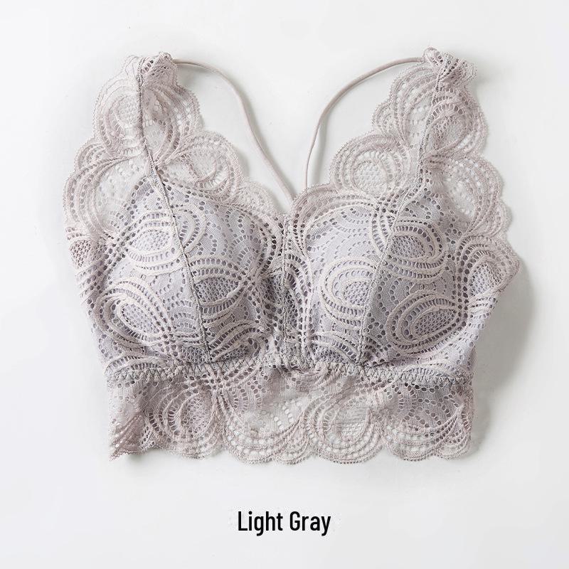 Stylish Full Lace V-Neck Backless Bra-Free Sling with Thick Padded Chest Wrap