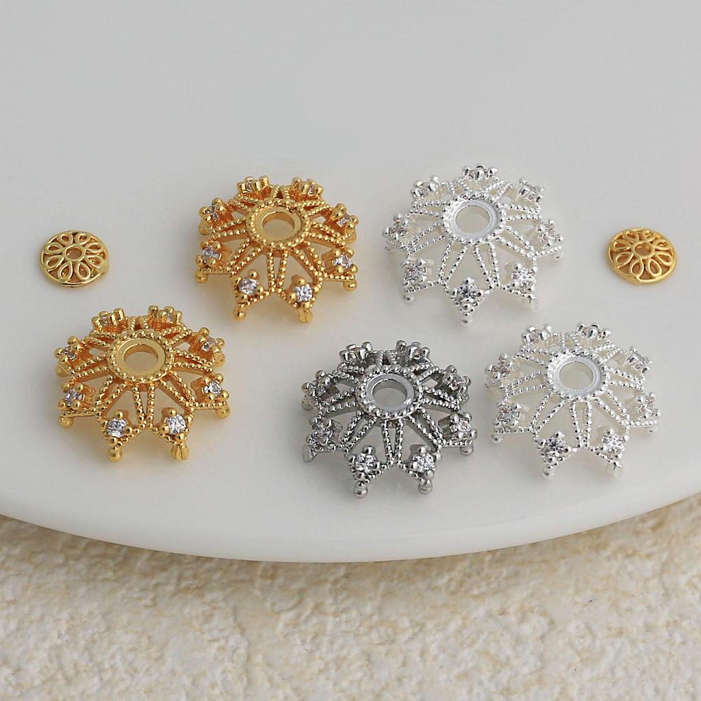 18k Gold-Plated Zirconia Flower Beads for DIY Jewelry - Necklace & Bracelet Accessories.