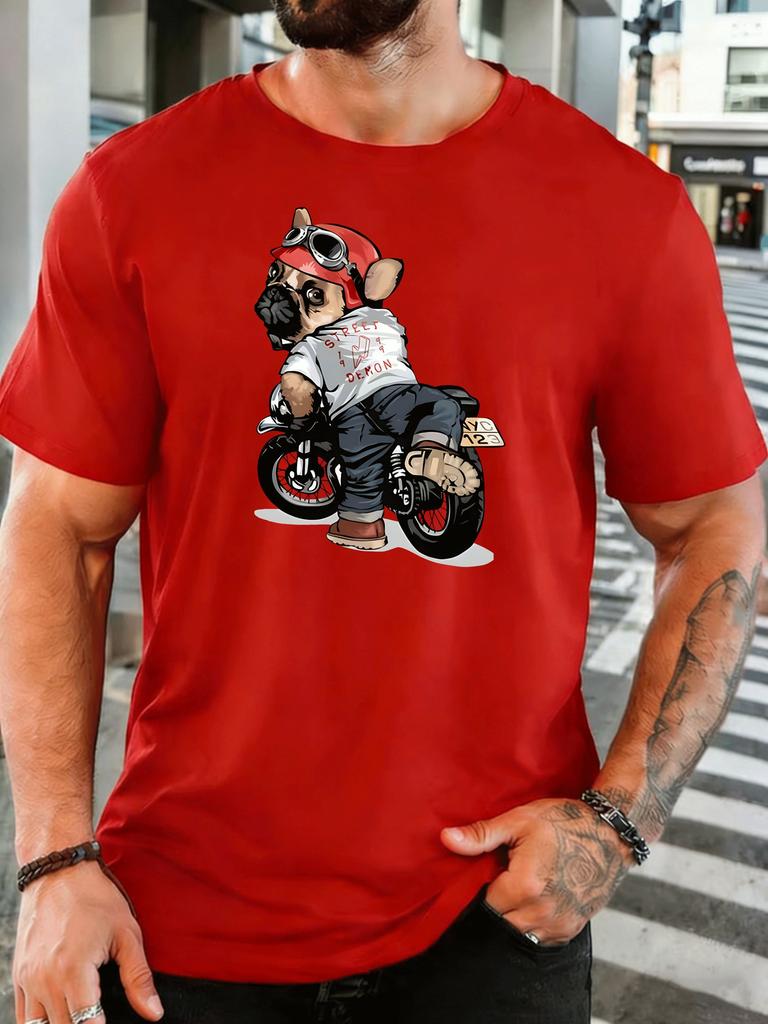 Unisex Short Sleeve T Shirt Bulldog Motorcycle Graphic Tee Animal Biker Tops Summer Soft Cotton Casual Street Wear For Adult Male