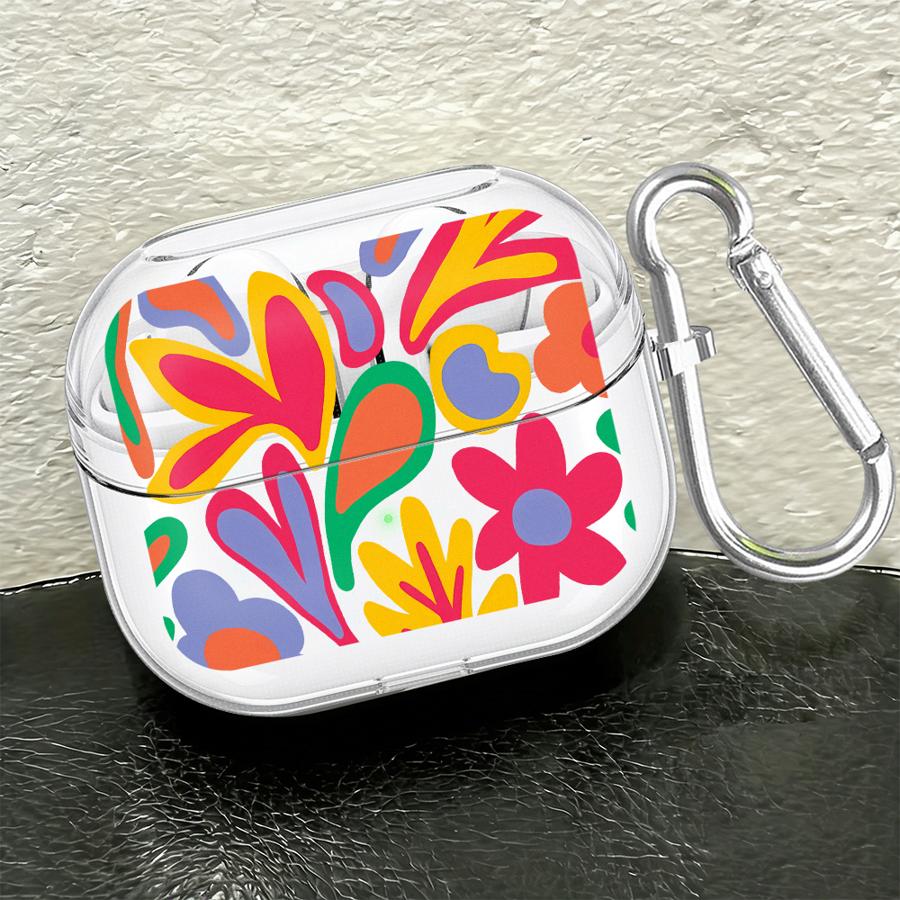 Clear Earphone Cases Cover With Hook Case For Samsung Galaxy Buds 3Pro 2Pro 3 FE Live 4Pro 2 4 Pro Cartoon Flower Love Heart