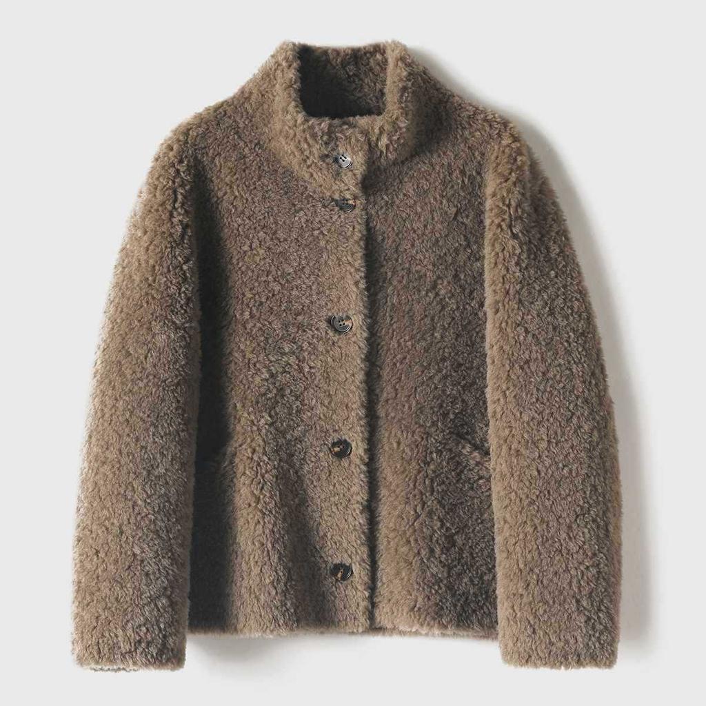 Winter senior high-end fur integrated environmentally friendly fur granular teddy roll fashionable stand-up collar short coat women