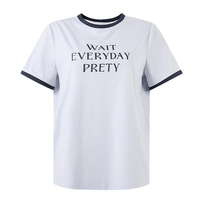 Women s Color-block Letter Print Round Neck T-Shirt L