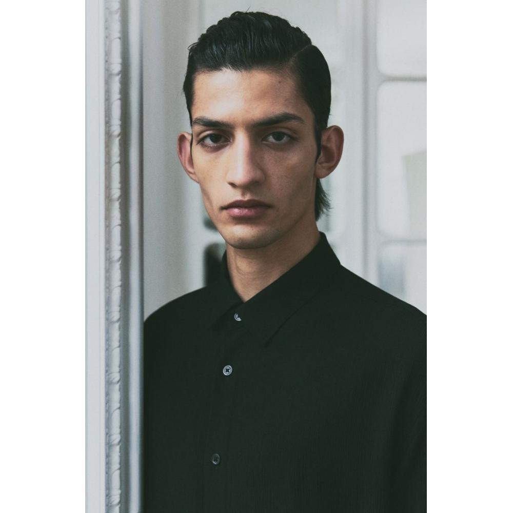 H M Regular Fit Crinkle sHirt Black