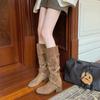 Retro Heightening Thick Heel Boots Autumn and Winter New Small Slim Knight Boots Pleated Pile Boots