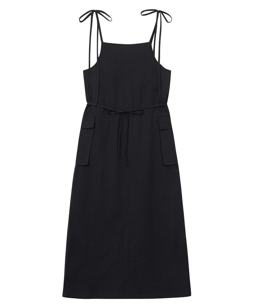 Ulkin Seersucker Cargo Sleeveless Dress_Charcoal