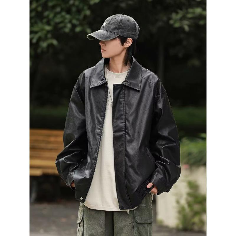 European and American commuter street trend loose locomotive suit leather jacket men trendy ruffian handsome high sense pilot PU leather jacket