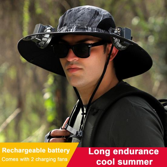 Sun Hat with Breathable Mesh Design Adjustable Cord Wide Brim Sun Protection Hat Dual Fan Design Fishing Hiking Hat