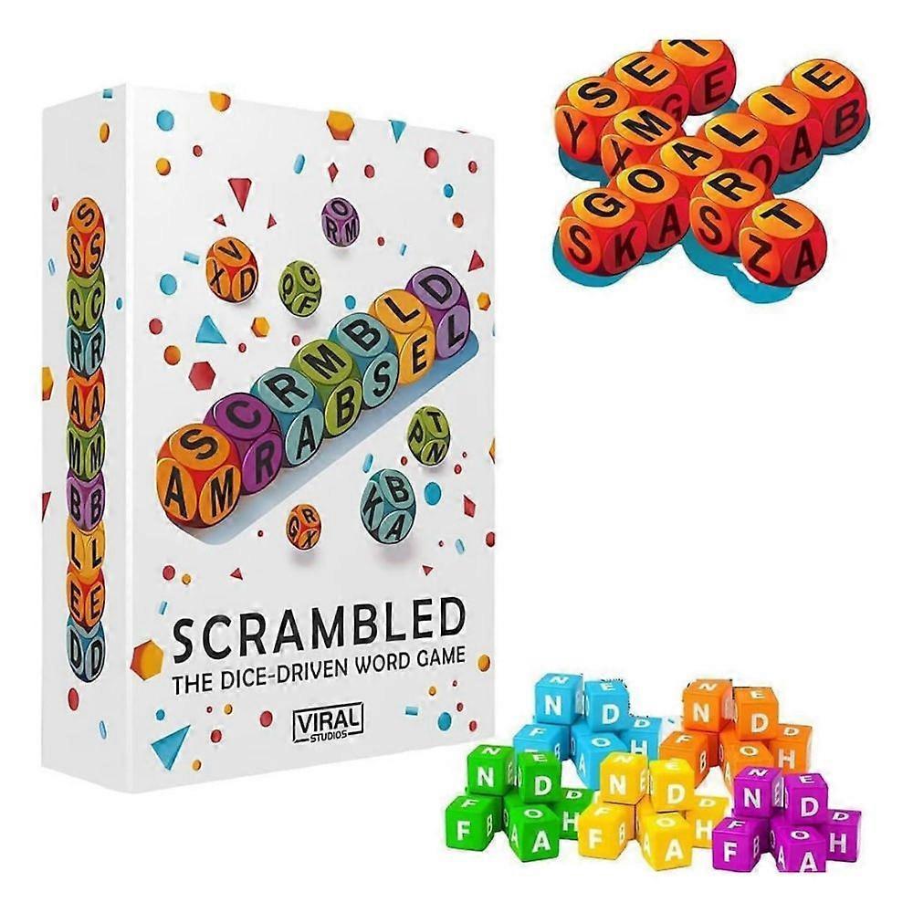 60pcs Scrambled Dice Word Game - Family Party Spelling Challenge Fast-Paced Board Game for 1-5 Players