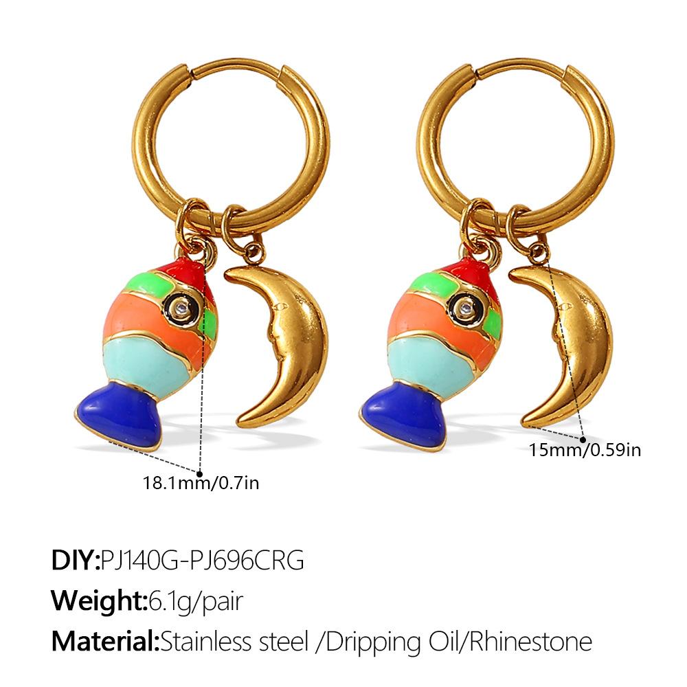 Ocean Wind DIY Dripping Octopus Turtle Pendant Earrings Stainless Steel Gold-plated Cute Earrings