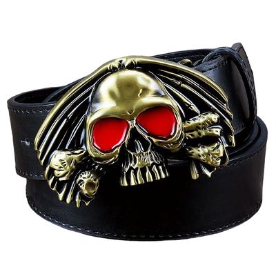 Dreadlocks Skull Face Crossbone Head Fashion Leather Belt Punk Heavy Metal Buckle Skeleton Red Eyes Rock Rap Costume Accessories