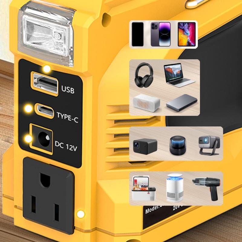 Lightweight 220W Power Inverter with LED Work Light Easy Carry  Power Stations Emergency Backups  Power for 18V Battery