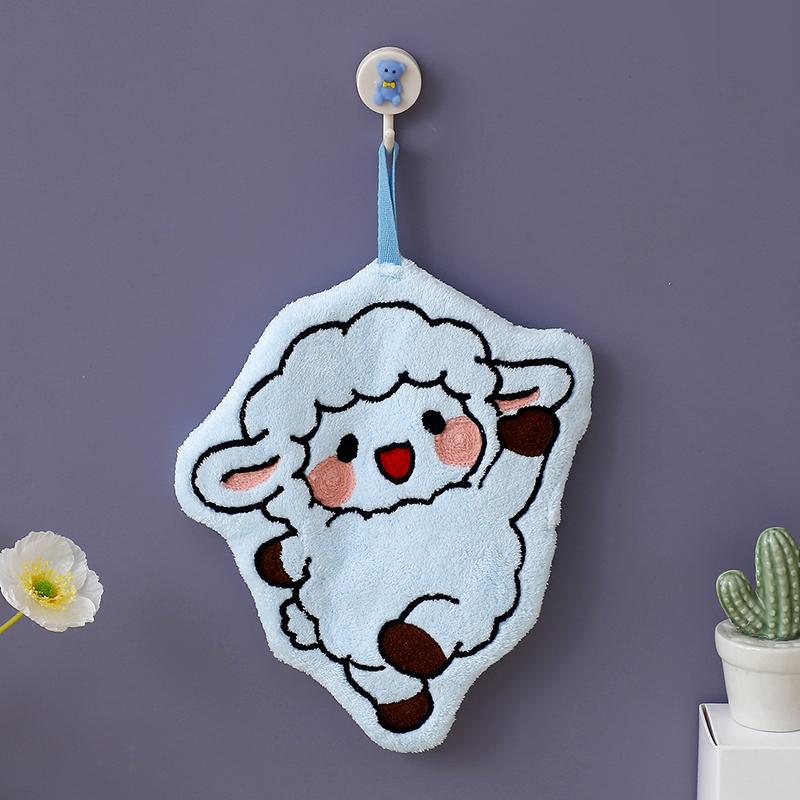 Cute Cartoon Lamb Shaped Hanging Hand Towel Soft High Absorbent Washcloth Perfect for Bathroom Kitchen