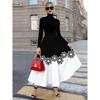 Printed Design Four Seasons Leisure Style Black and White Half Skirt with Black Flower Half Skirt