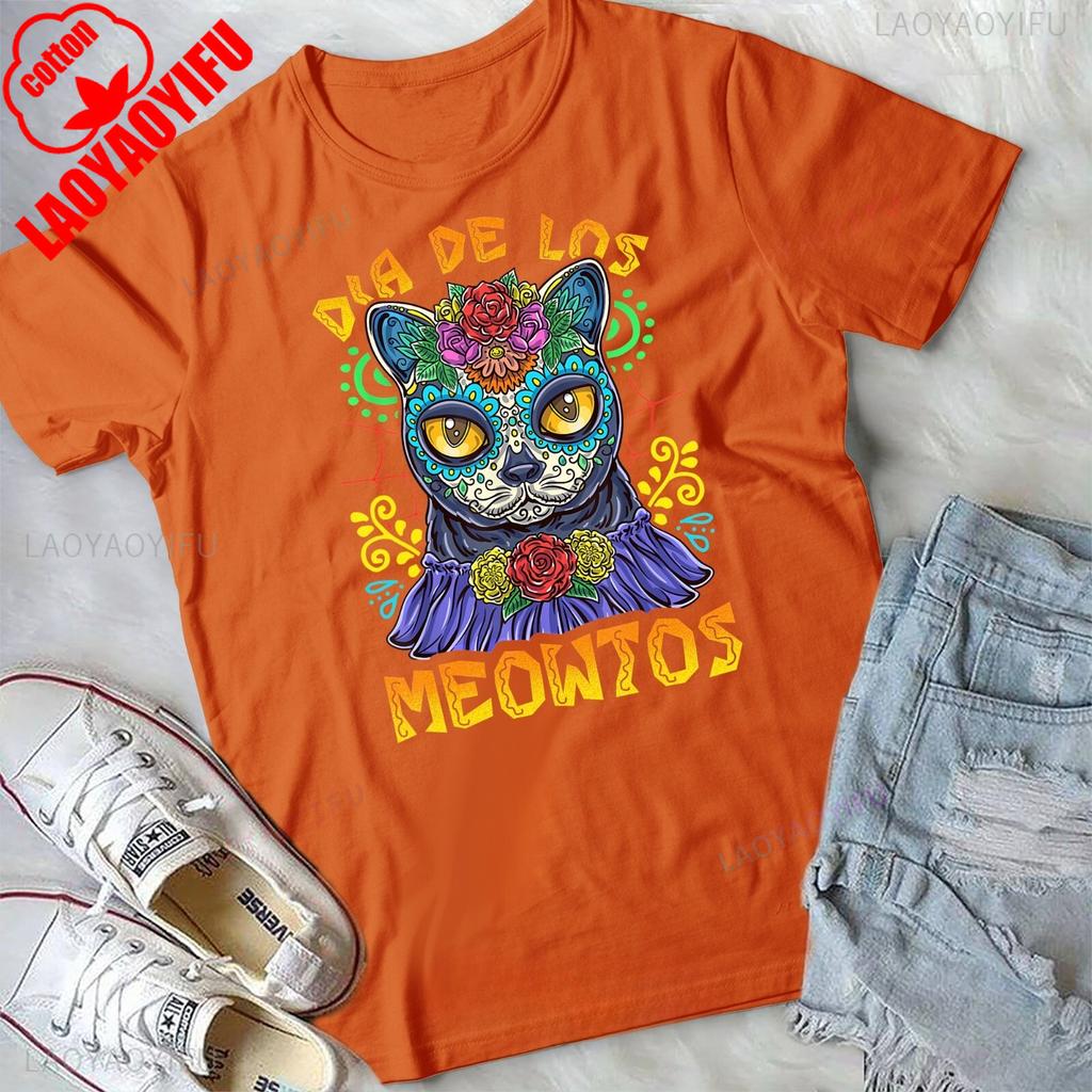Day of The Dead Dia De Los Muertos Shirt Cat Sugar Skull Unisex Tshirt Floral and Animal Patterned Shirt Cotton Breathable Tee