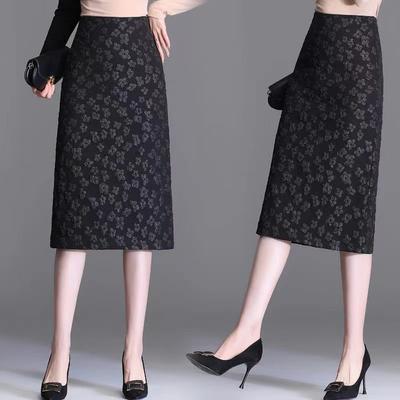 Jacquard Hip Skirt Women Spring Autumn Mid-length 2025 New High-waisted Slit Skirt for One-step Skirt