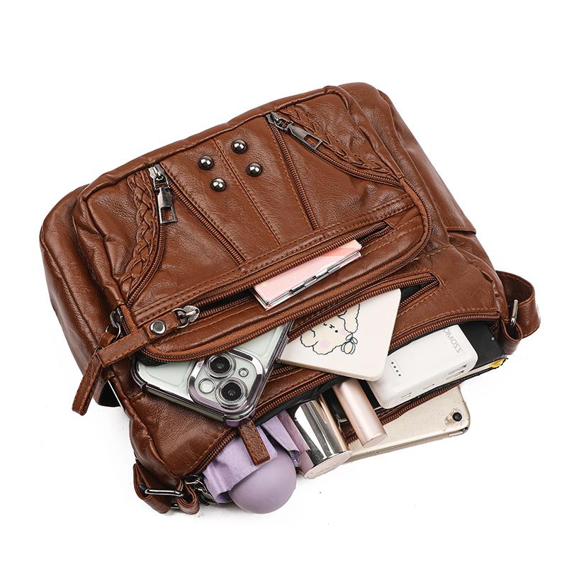 Women's Bag Soft Leather Multi-layer Shoulder Crossbody Bag Mother Bag