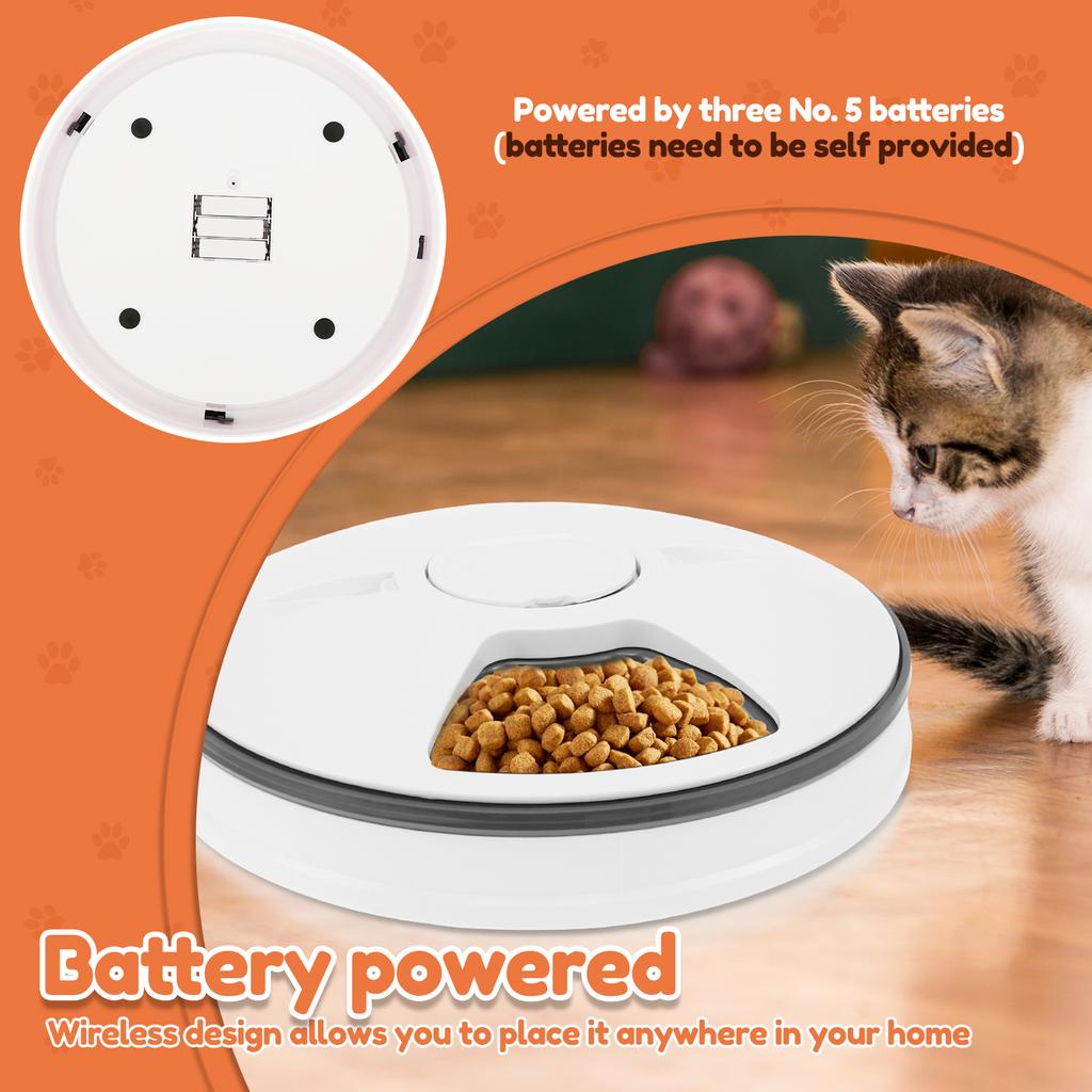 Dry Wet Food Cat Feeder with Timer 6 Meals Pet Food Auto Feeder Battery Powered Fresh Food Dispenser for Domestic Pets