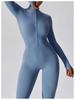 Black Autumn Bodycon Bodysuit with Long Sleeves & Zipper - Butt-Lifting Fitness Pants for Women, Ideal for Running, Sports, and Yoga.