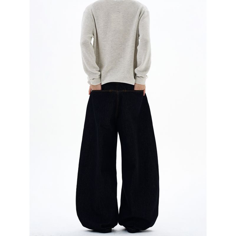 Kisko Designer-Style American Denim Black Washed Scimitar Jeans for Men and Women, Loose Straight-Leg Slimming Pants, Trendy