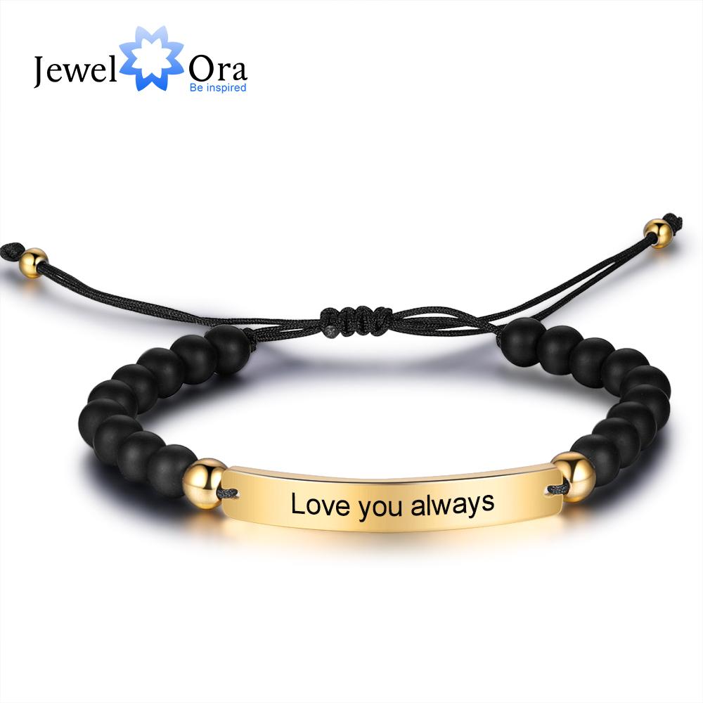 

JewelOra персонализированные браслеты с гравировкой для мужчин, регулируемая цепочка из бисера, браслет на заказ, ювелирные изделия, подарки для