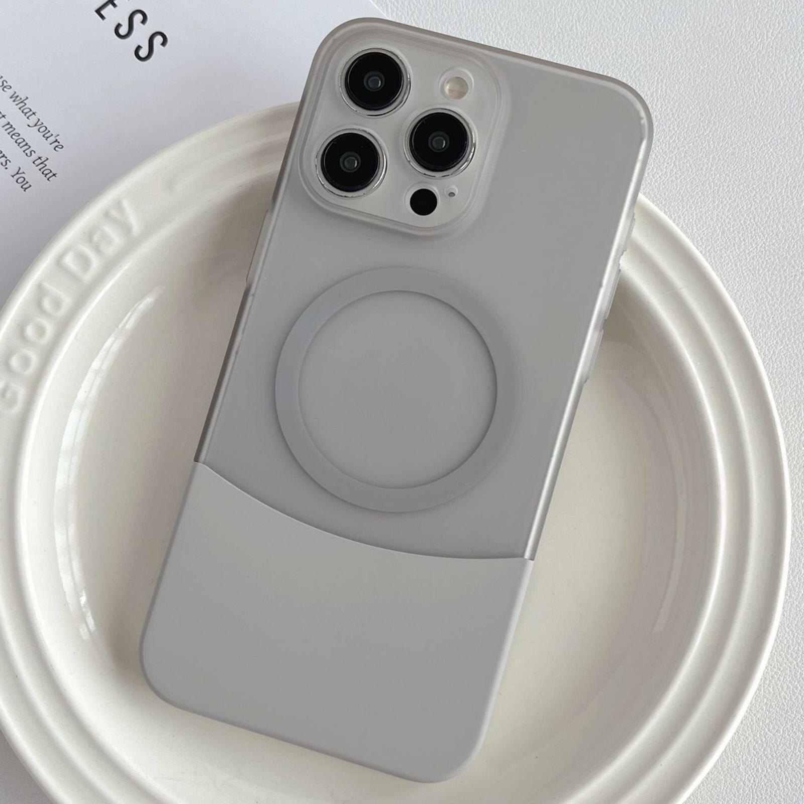 

For iPhone 15 Pro Case Compatible with MagSafe Skin-Touch PC Phone Cover Splicing Color Grey