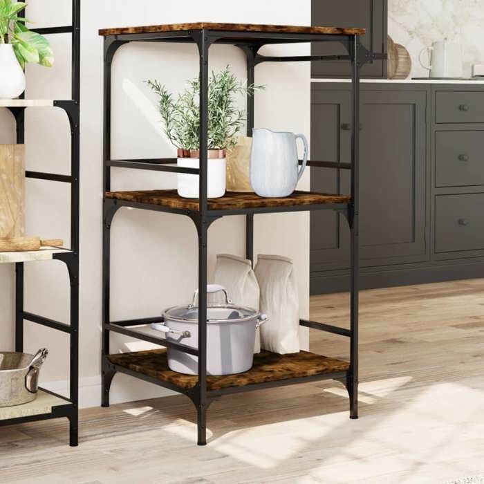 VidaXL Kitchen Trolley, Storage Shelf with Wheels, Organizer for Living Room Bathroom Office Toilet, Smoked Oak 842338
