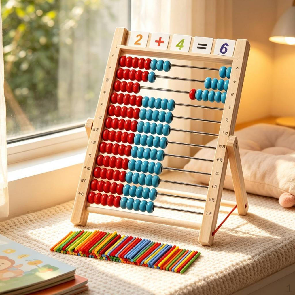 Arithmetic Abacus with Stand Educational Wooden Handson Counting Toy Beads for