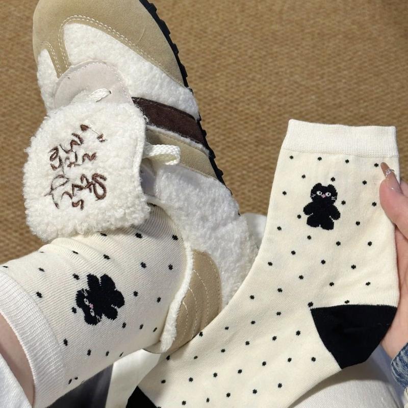 Cute Cat Socks for Women Trendy Soft Breathable Mid-tube Socks Korean Style Cartoon Student Socks
