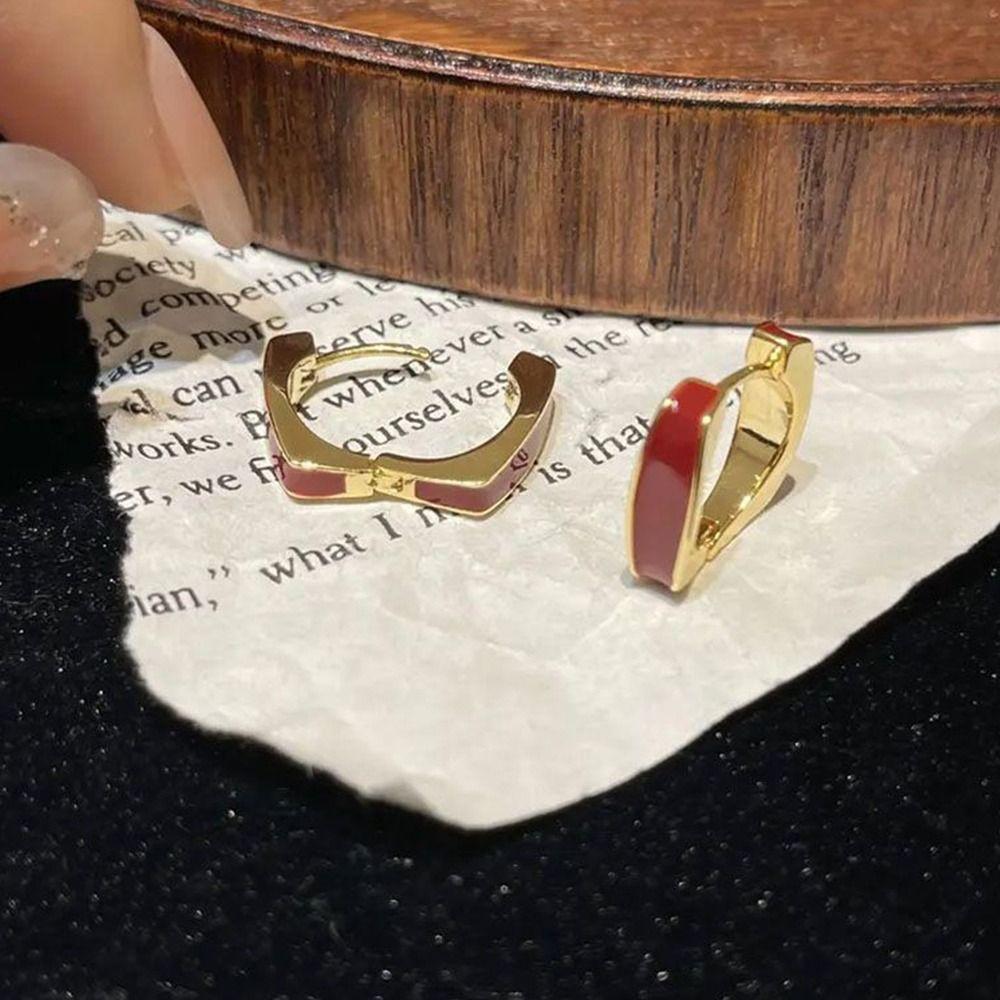 Gift Square Shape Women Hoop Earrings Drop Glaze Korean Style Earrings Dripping Oil Ear Buckles