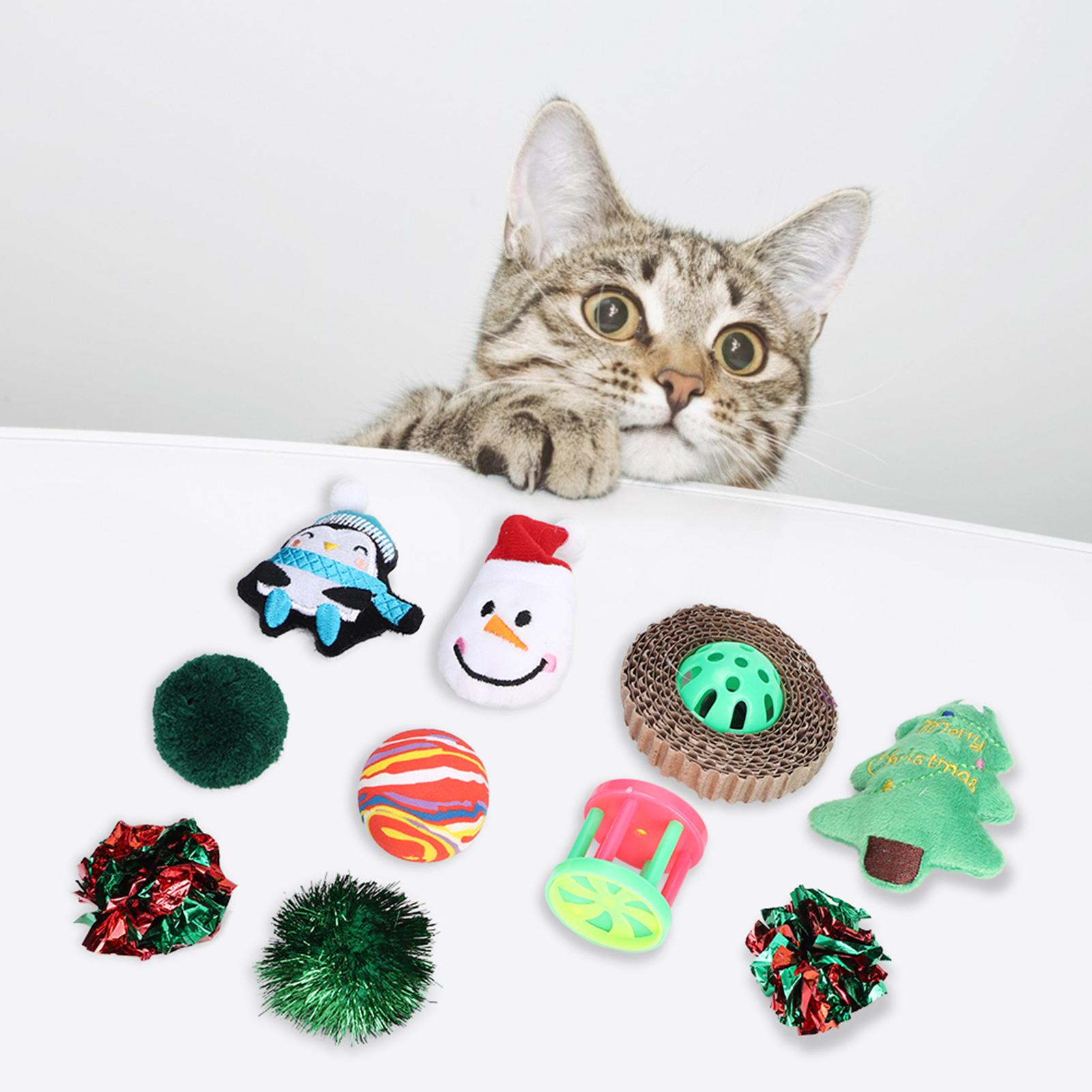 

10PCS Plastic Pet Cat Christmas Ring Paper Ball Bell Funny Interactive Training Supplies Toy Set