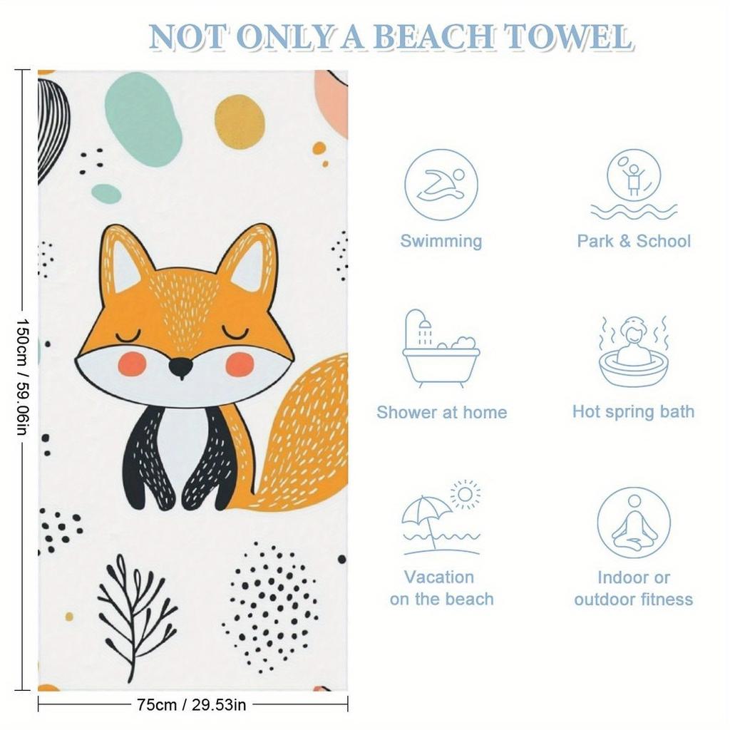 Asciugamano Grande con Design a Volpe Carina, Asciugamano da Spiaggia, Asciugamano Sportivo, Super Assorbente, Asciugatura Rapida, Asciugamano Sportivo, Asciugamano da Bagno, alla Moda